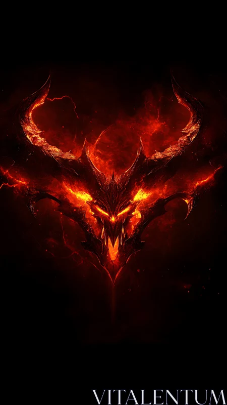 Flaming demonic skull emblem in infernal darkness.