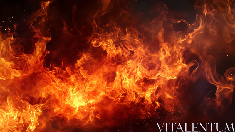 Intense Fire Flames Against Dark Background.