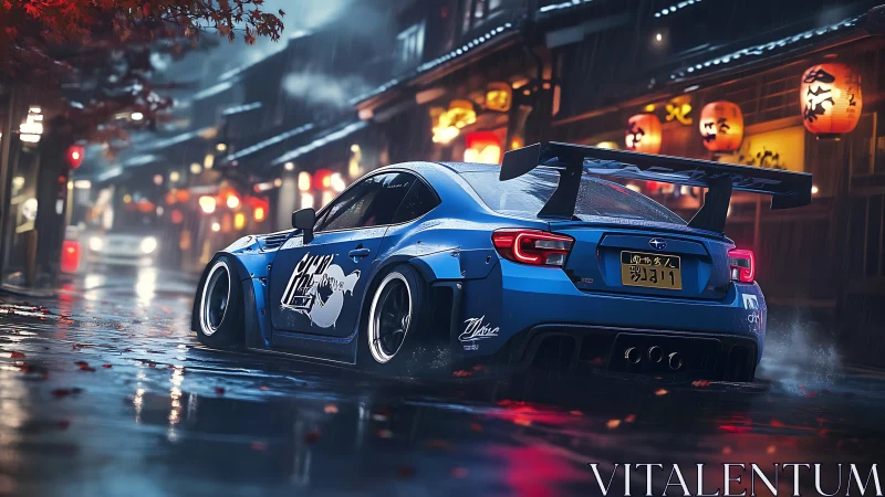 Midnight drift machine glides through neon-soaked Tokyo rain.