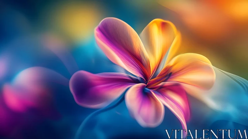 Digital painting of iridescent abstract flower in soft focus bloom.