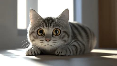 Striking tabby cat with golden eyes gazes directly your way