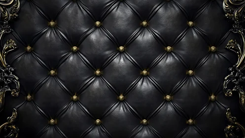 Tufted black leather surface forms a regular grid pattern