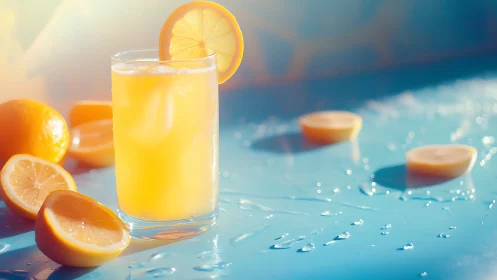 Chilled Lemon Water Drink with Fresh Citrus Garnish and Droplets
