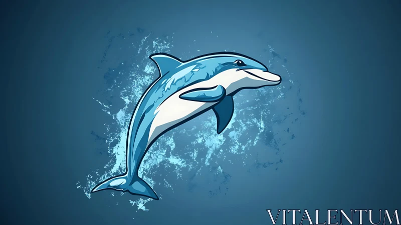 Vector-rendered cyan dolphin with splatter-textured wake.