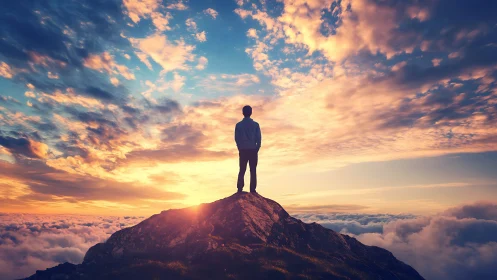 Solitary dreamer crowned by a wildfire sunrise sky.