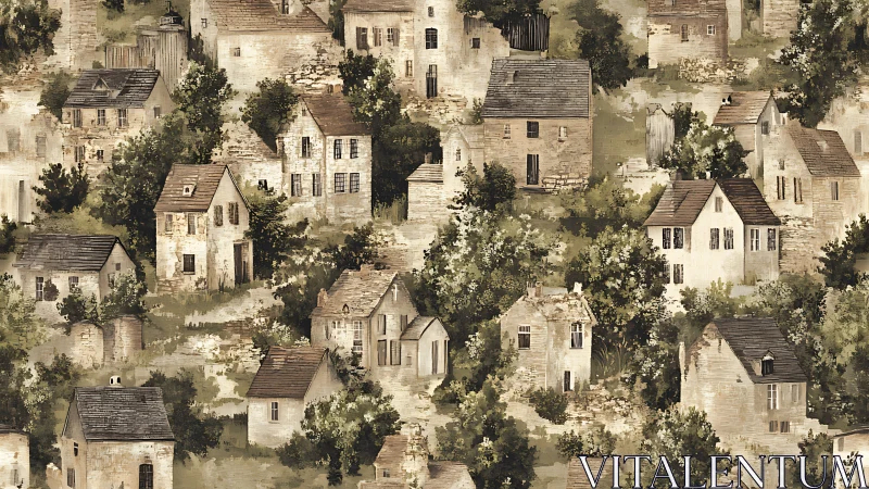 Digital rendering depicts clustered stone houses on hillside