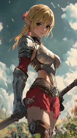 Sunlit elf warrior resting between quiet summer battles.