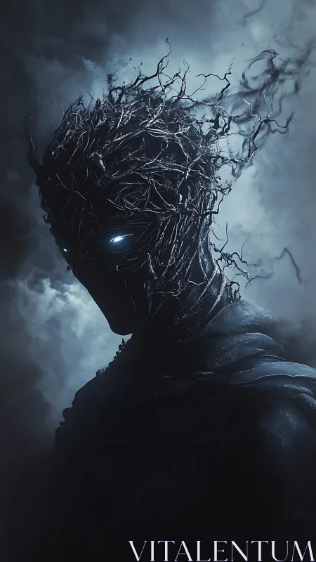 Stormwoven wraith with branch-crown head and frozen stare.