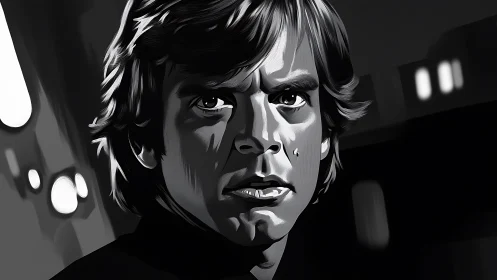 Monochrome male portrait with dramatic vector lighting focus.