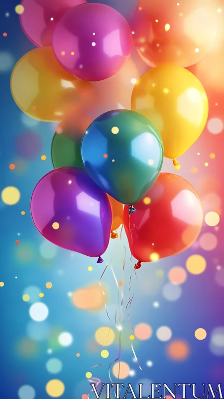 Vibrant Balloons Floating Against Bokeh Background.
