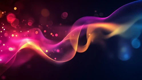 Iridescent light waves flowing across a deep void backdrop.