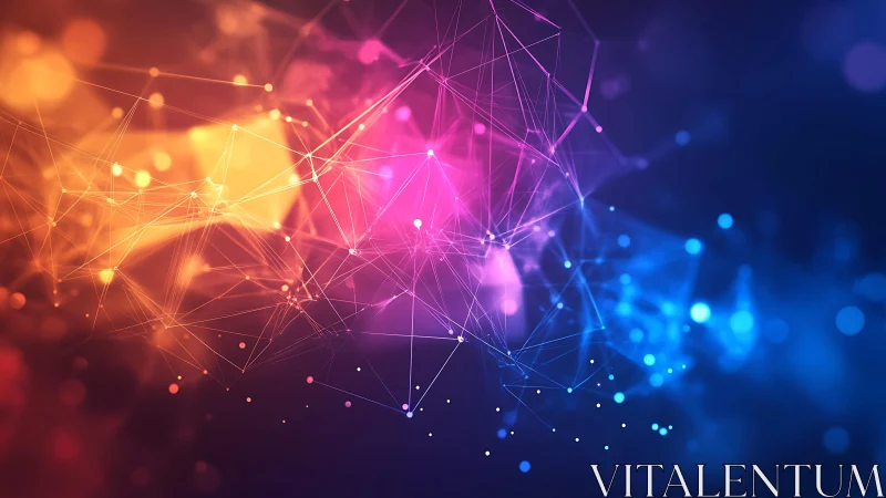 Abstract polygonal network with glowing lines in vibrant colors.