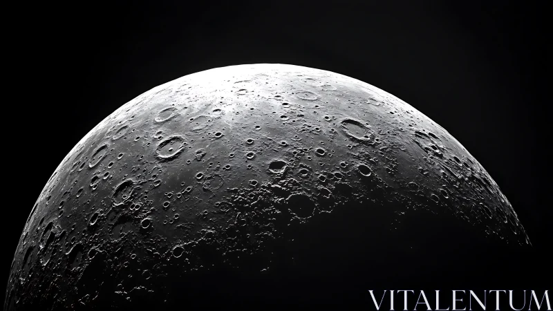 Silver crescent of craters glows against deep cosmic night.