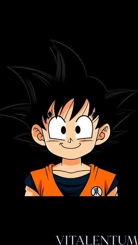 Cheerful spiky‑haired warrior beams from inky black void