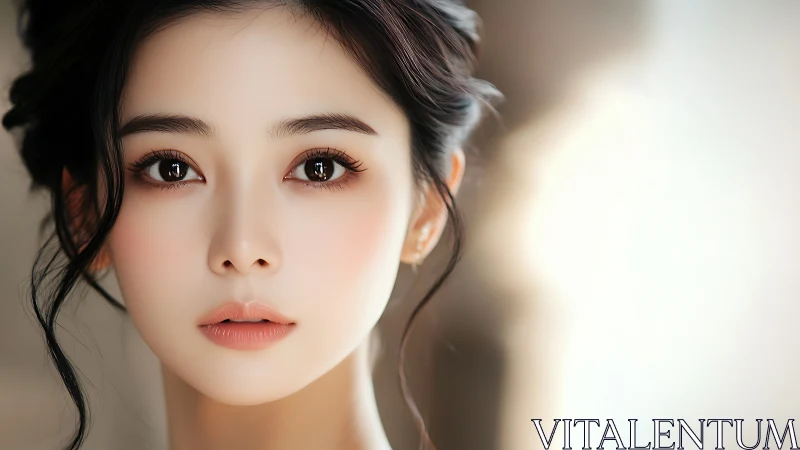 Digital portrait of woman with soft light and gaze.