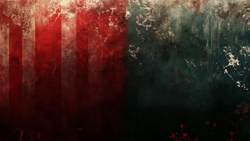 Grunge Abstract Red and Teal Textured Wall Art Background.