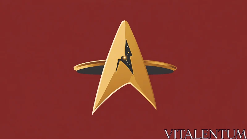 Golden delta emblem with stylized spacecraft silhouette.