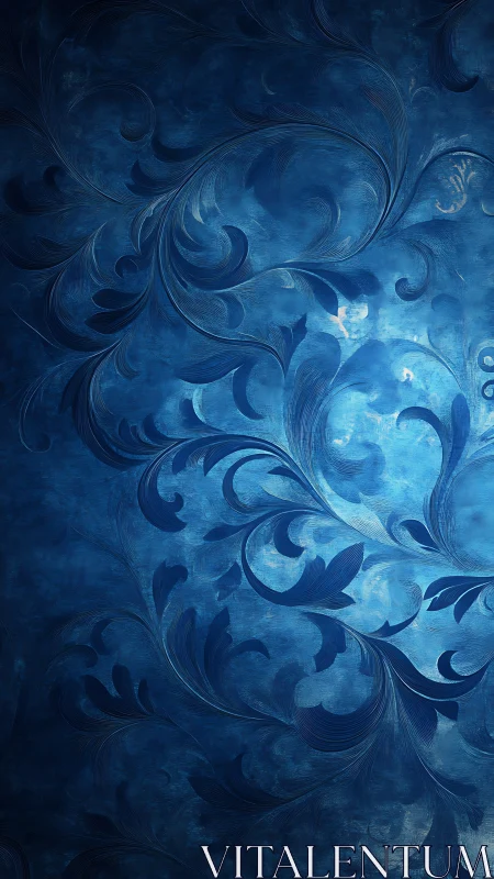 Deep blue floral scrollwork with luminous textured glow.