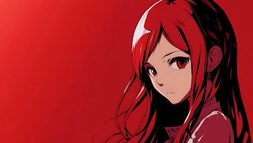 Red-haired anime girl rendered with high-contrast cel shading