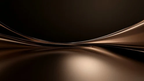 Copper light waves curve across a dark abstract horizon space