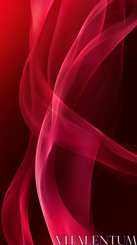 Crimson translucent waveforms curve across deep red field