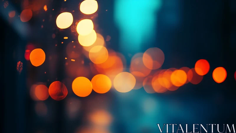 Out of focus city street lights form circular bokeh pattern