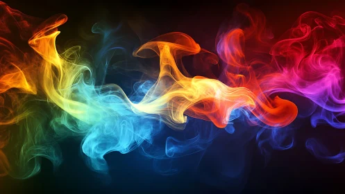 Colorful smoke waves flow across a dark abstract background