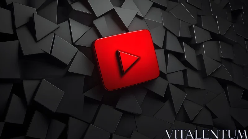 Bold Red YouTube Play Button Icon on Abstract Black 3D Background.