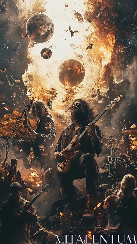 Cosmic rock band unleashes fiery sound in a swirling sky