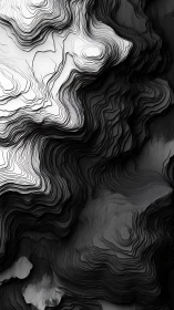 Monochrome layered contour abstraction in vertical format.