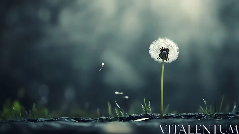 Gentle dandelion stands tall as delicate seeds drift away