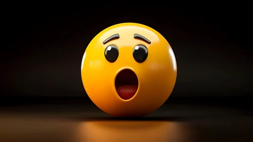 Surprised glossy emoji sphere under dramatic studio lighting.