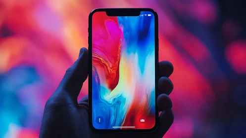 Photorealistic smartphone close-up with neon bokeh abstraction.