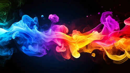 Vibrant multicolor smoke stream flows across dark background