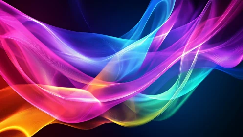 Vibrant multicolor light waves on deep blue background.