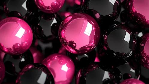 Glossy magenta and black spheres render with specular reflections