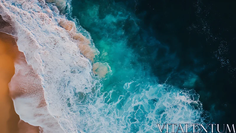 Shoreline brushstrokes trade sandy gold for deep teal seas