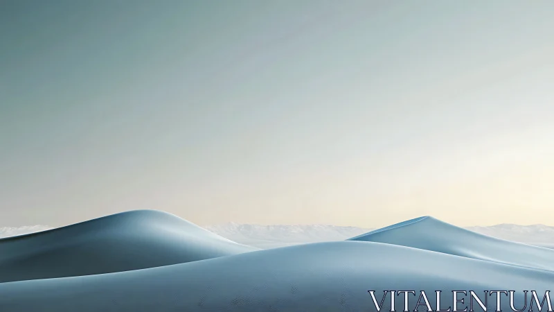 Gentle blue desert dunes rest quietly under a pale sky