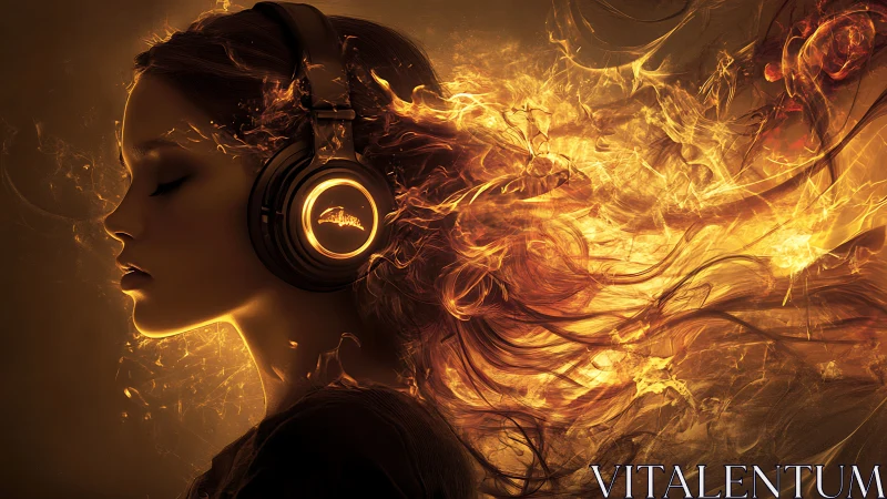 Woman with fiery hair embodies the power of immersive sound.