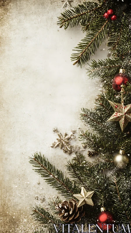 Rustic Christmas branches frame a festive winter greeting