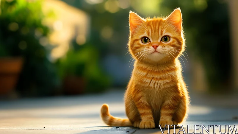 Golden Feline Contemplation: An Orange Kitten's Serene Gaze
