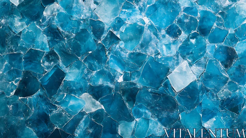 Abstract close-up of blue cracked ice with sharp textures.