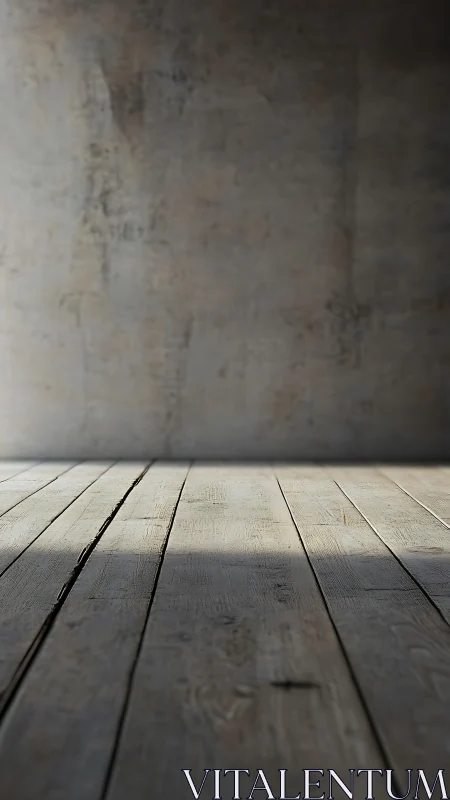 Sunstripe across worn wooden floor in quiet studio hush.