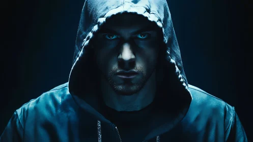 Hooded male portrait uses low key lighting for cyber-noir impact
