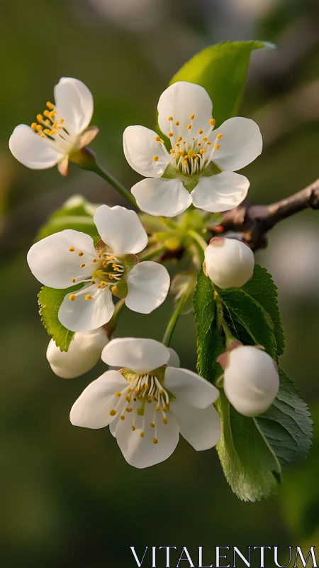 White Hawthorn Blossoms with Golden Stamens in Spring