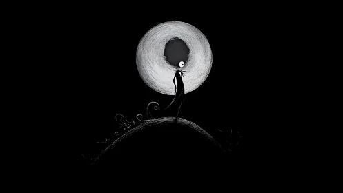 Moonlit skeleton dreamer on a lonely curling hillside.