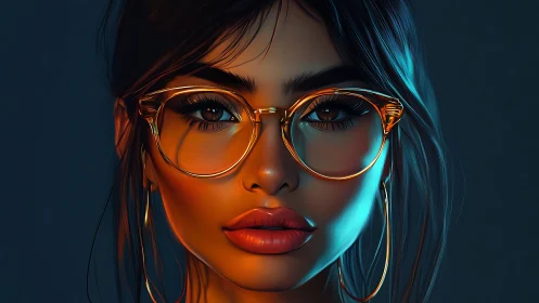 Glowing portrait celebrates a confident woman in golden glasses