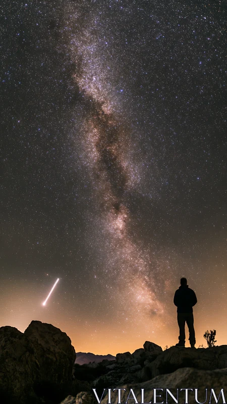 Silhouette observer under Milky Way galactic core alignment.