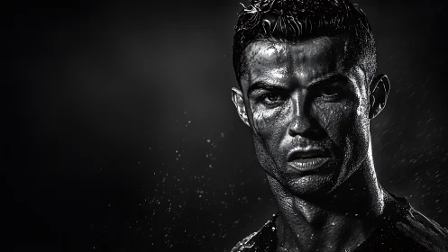 High-contrast monochrome portrait of intense athletic figure