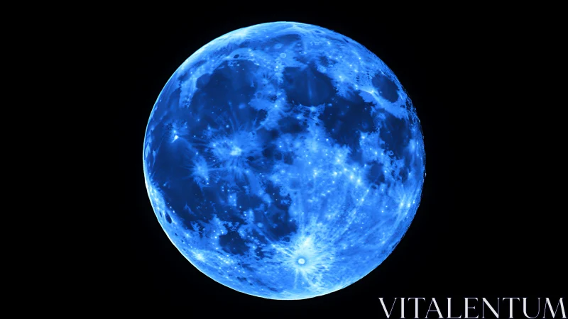 Electric blue full moon glows against a deep black sky.